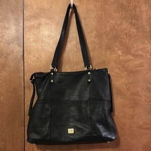 Kooba Everette Black Soft Leather Shoulder Bag Large Expandable Tote Handbag